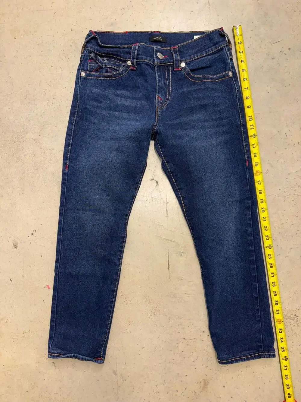 True Religion Men's Rocco Relaxed Skinny Jeans Size 30 Dark Blue Red Contrast St